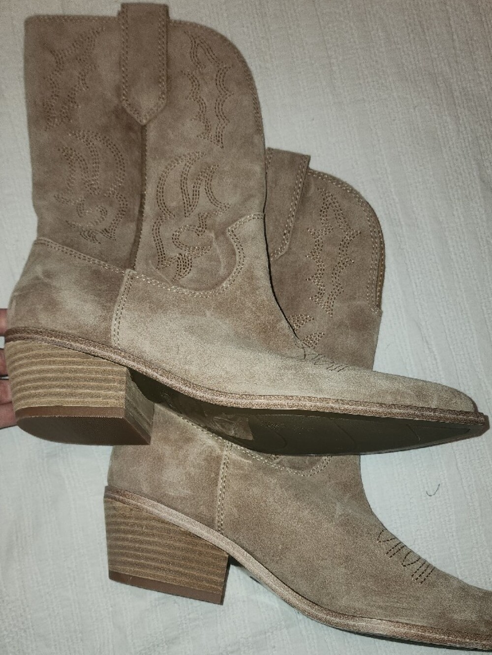 Nine West Taupe Suede Lace-Up Western Ankle Boots - Picture 6 of 8